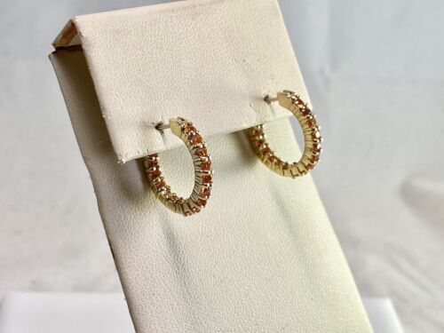 Estate Vintage 14k Yellow Gold Natural Round Orange Citrine Hoop Earrings