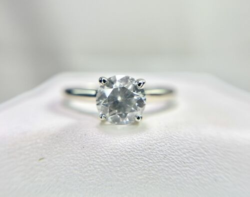 Vintage 14k White Gold Natural Round Brilliant Diamond Solitaire Engagement Ring