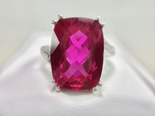 Vintage 10k White Gold Checkerboard Cut Big Pink Gemstone Round Diamond Ring