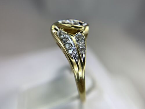 Vintage 10k Yellow Gold Round Single Cut Natural Diamond By-Pass Cocktail Ring