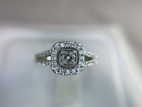 14k White Gold Designer Round Brilliant Diamond Halo Engagement Ring 1/2 ct