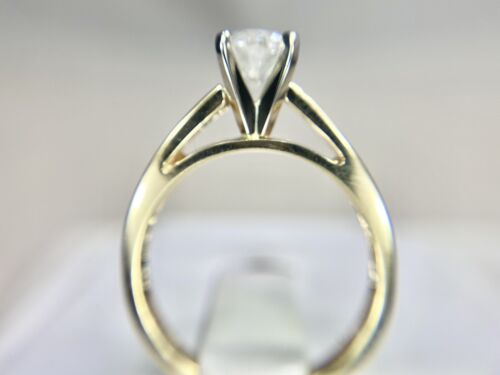 14k Yellow Gold Signed Natural Round Brilliant Diamond Solitaire Engagement Ring