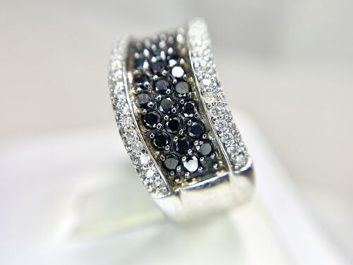 14k White Gold Natural Round Black Diamond Twisted Cocktail Band Ring