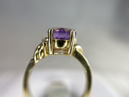 14k Yellow Gold Oval Custom Cut Big Purple Amethyst Round Diamond Ring