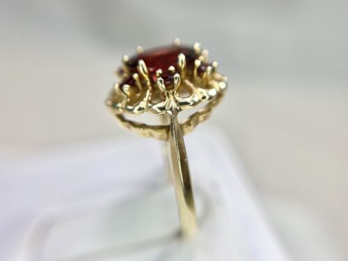 Vintage Antique 10k Yellow Gold Oval Round Rhodolite Garnet Cocktail Ring