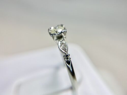 Vintage Art Deco 14k White Gold Natural Round Diamond Classic Engagement Ring