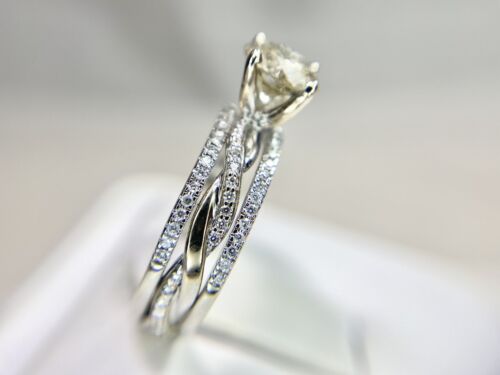 10k White Gold Helzberg Round Brilliant Natural Diamond Engagement Ring Set