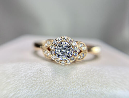 10k Rose Gold Signed Natural Round Brilliant Diamond Halo Engagement Ring 1/4 ct