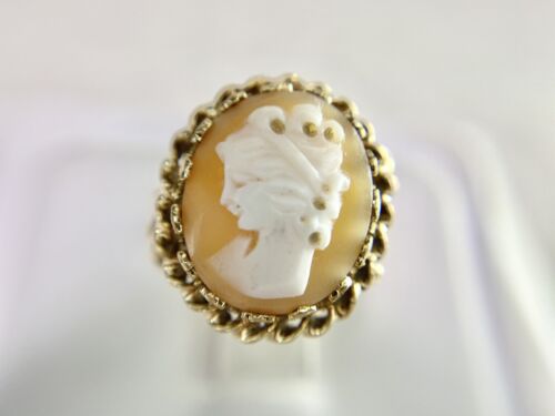 Vintage Art Deco 10k Yellow Gold Oval Pink Lady Cameo Big Cocktail Ring