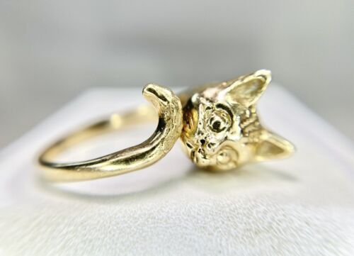 Vintage 14k Yellow Gold Handcrafted Cat Ring