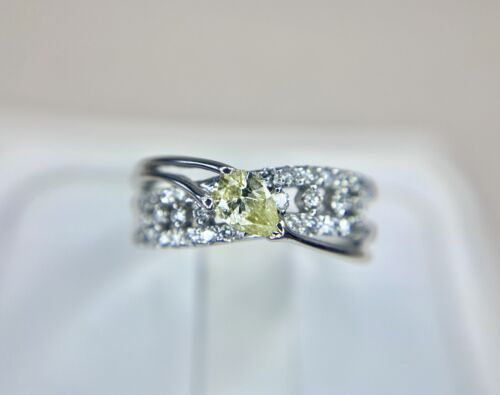 18k White Gold Yellow Color Pear Shape Round Natural Diamond Statement Ring