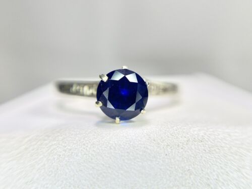 Vintage 10k Art Deco Round Shape Blue Sapphire Classic Solitaire Ring