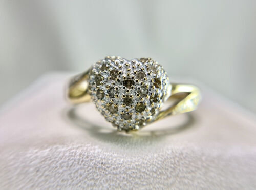 10k Yellow Gold Round Natural Diamond Heart Shape Dome Cocktail Ring