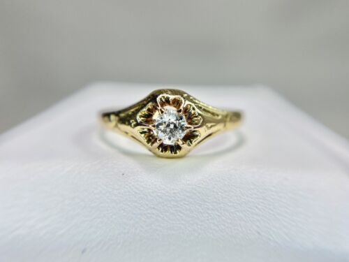 Art Deco 14k Yellow Gold Natural Old European Diamond Small Solitaire Ring