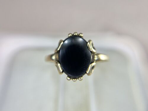 Vintage Antique 10k Yellow Gold Oval Shape Black Onyx Shield Cocktail Ring