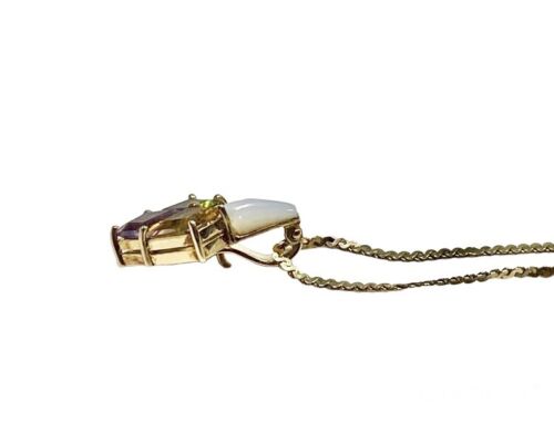 Vintage 14k Yellow Gold Mother of Pearl Amethyst Peridot Pendant Necklace