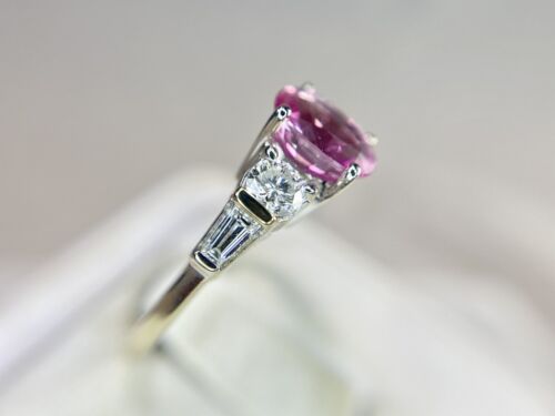 18k White Gold Le Vian Designer Natural Oval Pink Sapphire Round Diamond Ring