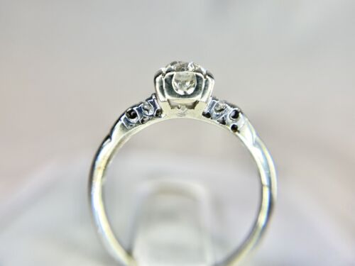 Art Deco 14k White Gold Natural Old European Diamond Engagement Ring 1/2 TCW