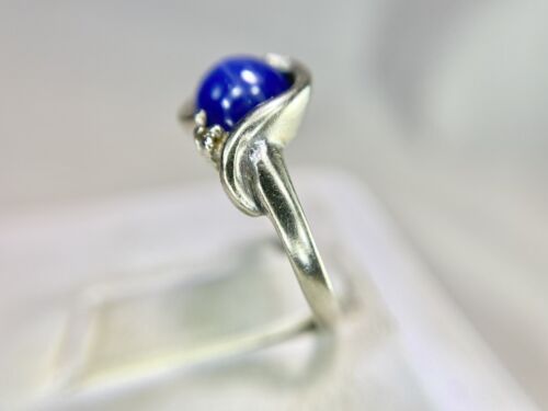 Vintage 14k White Gold Natural Round Blue Star Sapphire Round Diamond Ring