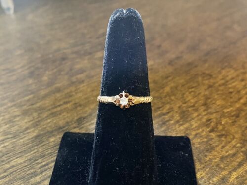 Victorian 14k Yellow Gold Natural Old European Diamond Small Engagement Ring