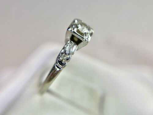 Vintage 14k White Gold Natural Round Brilliant Diamond Small Engagement Ring