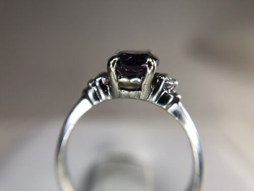 10k White Gold Synthetic Oval Alexandrite Round CZ Engagement Ring