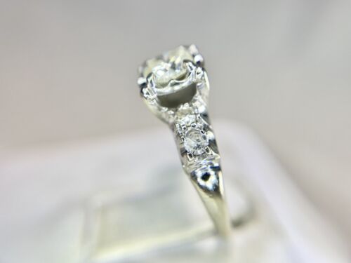 Vintage 14k White Gold Natural Round Brilliant Diamond Engagement Ring 3/4 ct