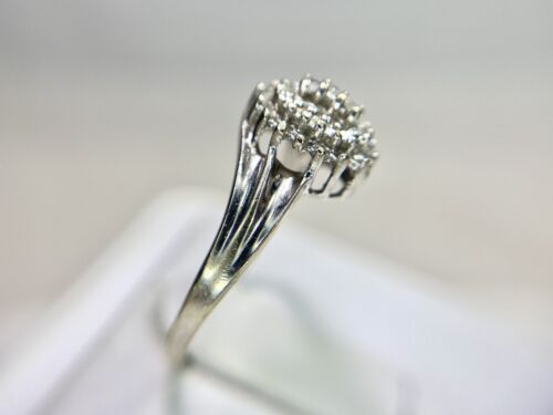 Vintage 10k White Gold Natural Round Diamond Small Cluster Bypass Ring