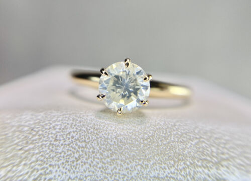 Vintage 10k Yellow Gold Signed Round Diamond Buttercup Solitaire Engagement Ring