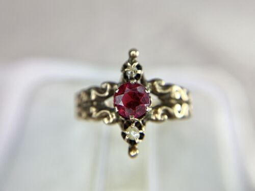 Vintage Victorian 14k Yellow Gold Natural Round Pink Rhodolite Garnet Pearl Ring