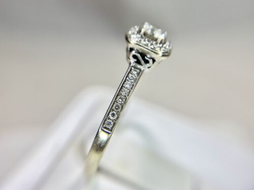 14k White Gold Signed Natural Round Brilliant Diamond Halo Engagement Ring