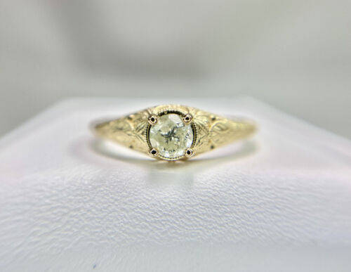 14k Yellow Gold Vintage Style Natural Round Diamond Filigree Engagement Ring