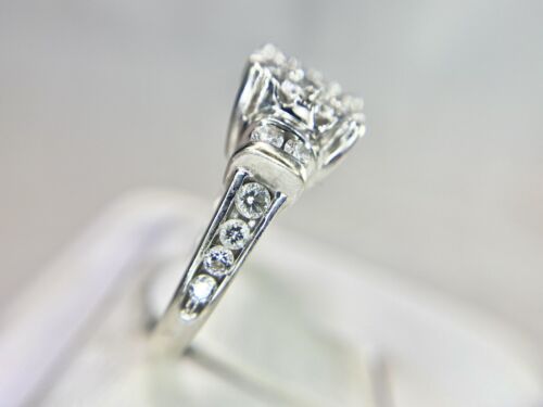 10k White Gold Natural Round Brilliant Diamond Illusion Set Big Engagement Ring