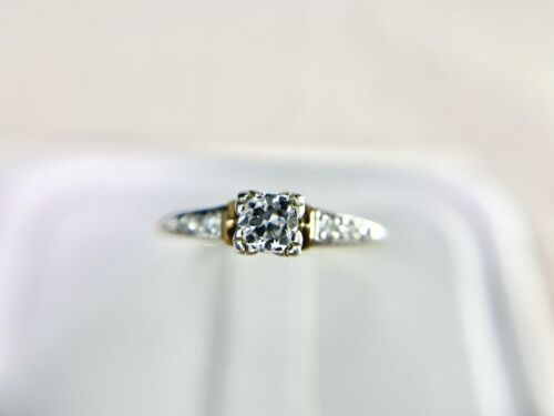 Art Deco 14k Yellow Gold Natural Round Diamond Classic Engagement Ring