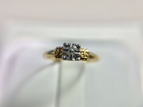 Vintage Retro 14k Yellow Gold Natural Round Single Cut Diamond Engagement Ring