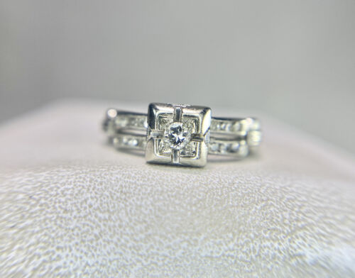 Vintage Art Deco 18k White Gold Round Single Cut Natural Diamond Engagement Ring