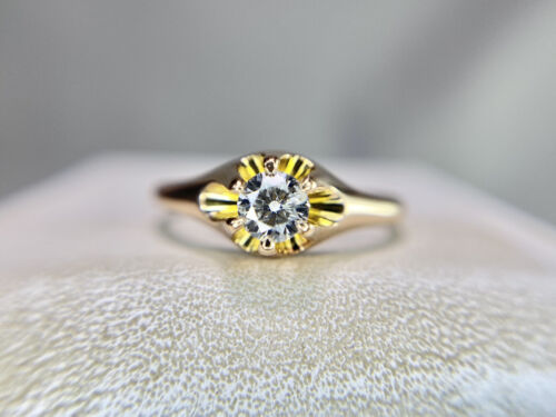 Vintage 10k Yellow Gold Designer Natural Round Diamond Buttercup Engagement Ring