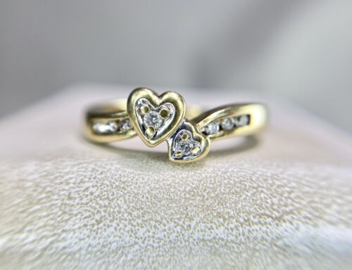 10k Yellow Gold Designer Natural Round Diamond Heart Shape By-Pass Ring