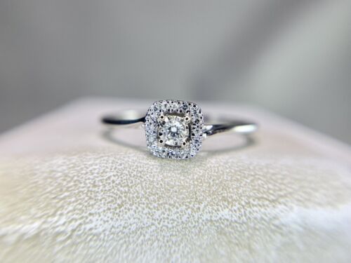 10k White Gold Designer Natural Round Diamond Square Halo Small Engagement Ring