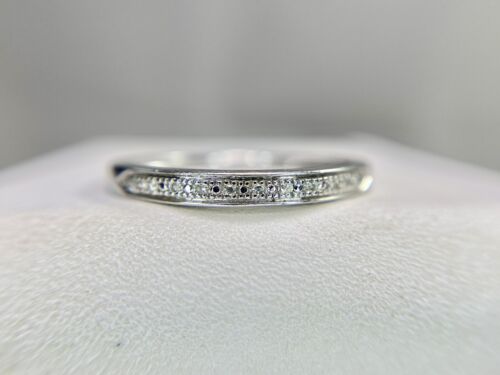 10k White Gold Designer Natural Round Diamond Small Wedding Band Stack Ring