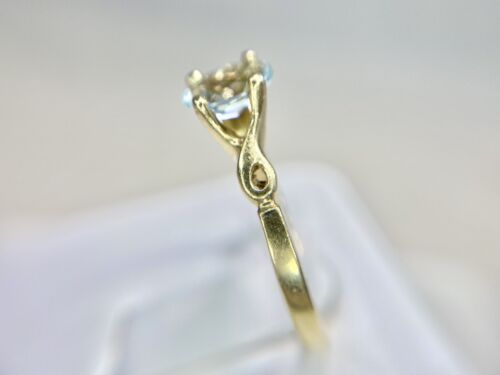 Vintage Designer Signed 10k Yellow Gold Natural Oval Blue Topaz Solitaire Ring