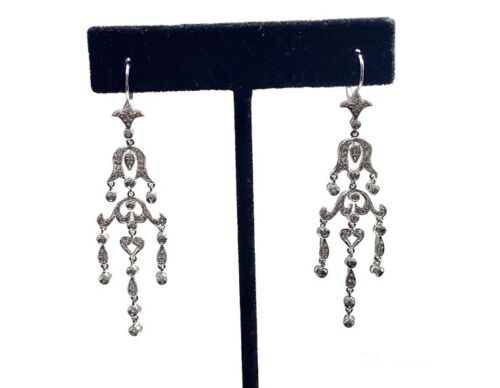 Vintage 14k White Gold Natural Round Diamond Chandelier Drop Dangle Earrings