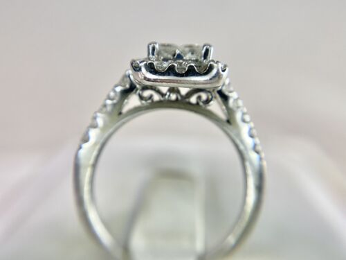 14k White Gold Princess Cut Diamond Invisible Set Cluster Halo Engagement Ring