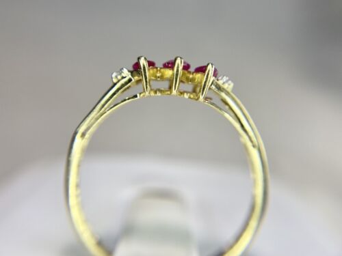 Vintage 10k Yellow Gold Marquise Red Ruby Round Single Cut Diamond Ring