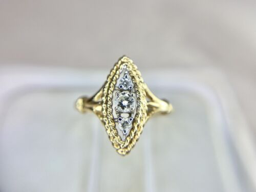 Vintage 14k Yellow Gold Natural Round Diamond Marquise Shape Ring