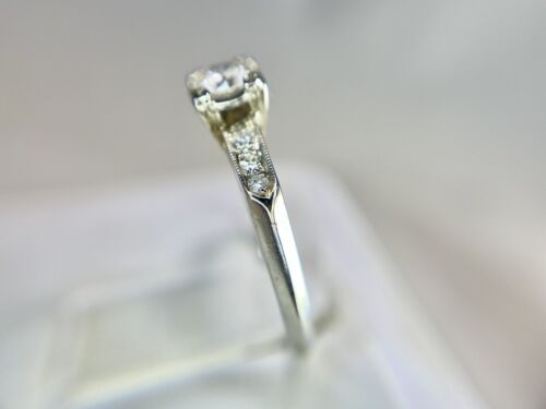 Vintage Art Deco 14k White Gold Round Old Cut Diamond Engagement Ring 1/3 TCW