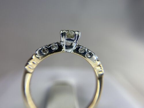 Vintage 14k Yellow Gold Round Natural Diamond Small Classic Engagement Ring