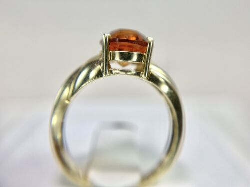 Vintage 10k Yellow Gold Designer Signed Oval Shape Orange Citrine Solitaire Ring