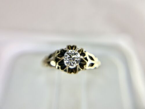 Vintage Art Deco 14k Yellow Gold Old European Diamond Solitaire Engagement Ring