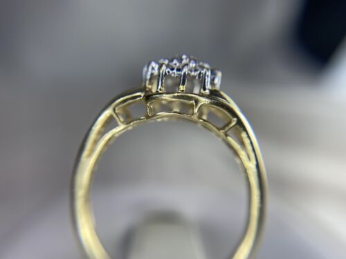 Vintage 10k Yellow Gold Natural Round Single Cut Diamond Cluster Cocktail Ring